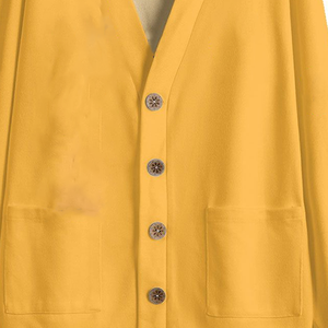 เสื้อคลุมคาร์ดิแกนคอวีสำหรับผู้หญิง สีเหลือง ทำจากผ้าขนสัตว์/แคชเมียร์ สำหรับใส่ไปโรงเรียน |   เสื้อถักแขนยาวกันหดตัว |   ชุดยูนิฟอร์มฤดูหนาวลำลองแบบสบายๆ ด้านหน้า - Product Image 3