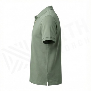 Chemise à manches courtes pour homme, couleur unie, 100% coton piqué, respirante, style décontracté, coupe classique, verte, personnalisable - Product Image 3