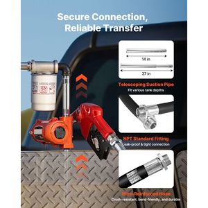 Portable <b>12V</b> <b>DC</b> 10 GPM Fuel Transfer Pump Kit with Auto Shut Nozzle and Discharge Hose Overheat Protection - Product Image 6