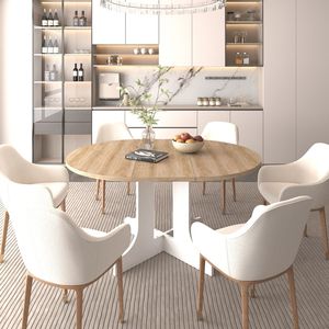 Tavolo da Pranzo Ovale Espandibile Bianco 59x43 Pollici per Cucina Rustica con Base a X e Poggiapiedi Rimovibile - Product Image 1