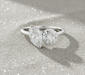 แหวนเพชรทรงกลมและทรงมาร์คีส์ เพชรเลี้ยงในห้องปฏิบัติการ ชุบทองคำชมพู สำหรับแหวนหมั้นและแหวนแต่งงานที่ได้รับการรับรอง - Product Image 4