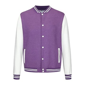 MANGOES FASHION Men's Purple Lettermen <b>Jacket</b> <b>White</b> Sleeves Solid Pattern HIGH STREET Style Regular Fit Autumn Wear - Product Image 1