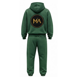 Ensemble de survêtement vert à capuche 100% coton avec fermeture éclair intégrale, poche avant et patch brodé appliqué 480 g/m² - Product Image 3
