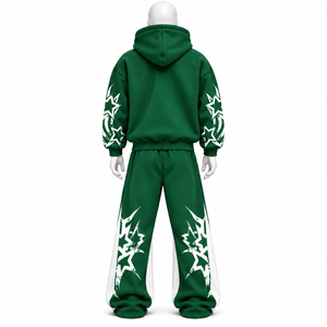 AMSEC INDUSTRY Ensemble de survêtement personnalisé en coton épais délavé à l'acide, style vintage streetwear, avec sweat à capuche imprimé et pantalon de survêtement évasé - Product Image 2