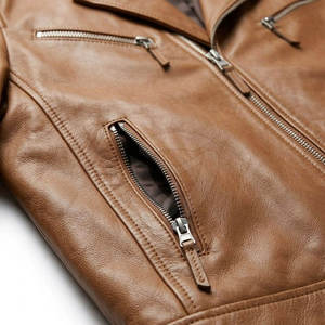 Men's Genuine <b>Leather</b> <b>Biker</b> <b>Jacket</b> Classic Motorcycle <b>Leather</b> <b>Jacket</b> Multiple Zipper Pockets Eco-Friendly Embossed Design - Product Image 4