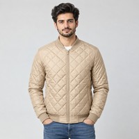 Blouson Bomber Homme en Cuir Véritable Matelassé Violet Col Montant Respirant Fermeture Éclair Couleur Unie Coupe Droite Décontractée