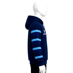 Sudadera con Capucha para Hombre Zee Good, Mangas a Rayas Azules, Corte Regular, Informal, con Bolsillo, Material Transpirable de Felpa Francesa - Product Image 4