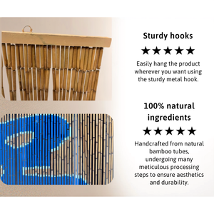 Traditional Vertical Bamboo Beaded Curtain Blue Fu Character Bohemian Style Blackout Sliding Window Use Eco-Friendly Durable - Product Image 3