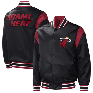 Miami Heat Varsity Jacket Men's Black <b>Red</b> Embroidered Logo Stand Collar Casual Winter Style Canvas Sherpa Letter - Product Image 3