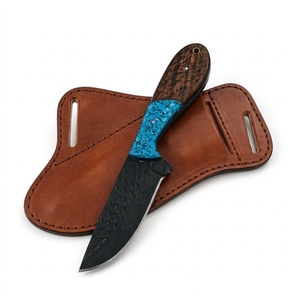Couteau de chasse en acier au carbone thermolaqué avec manche en bois et résine turquoise, lame fixe, pour camping et extérieur, vente en gros, OEM - Product Image 5