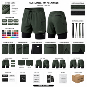 Custom Branded Double <b>Layer</b> Gym Shorts Featuring Compression Inner Tights and Side Pockets Perfect for Running and Outdoor Wear - Product Image 5