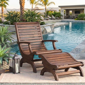Chaise longue d'extérieur traditionnelle en teck avec repose-pieds, style Adirondack, pour patio, bord de piscine, resort - Product Image 3