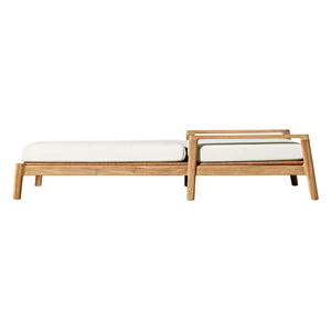 Chaise longue d'extérieur en teck moderne avec accoudoirs, dossier réglable, coussin imperméable, mobilier minimaliste pour hôtel et villa - Product Image 3