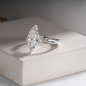 Anillo Moderno de Plata de Ley 925 con Moissanita de 3CT Corte Marquesa y Banda de Cuerda, Regalo Original para Cumpleaños y Fiestas para Novias - Product Image 5
