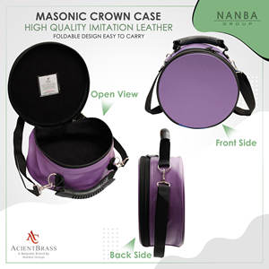 Masonic Crown Cap Case & Freemason <b>Hat</b> Storage Soft Carry Bag with Zipper Closure Lightweight Purple Leather (10x22cm) - Product Image 2