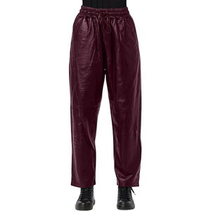 Women Leather Pants High Waist Regular Fit Stretch Faux Leather Straight Trousers Windproof Breathable Summer Casual Streetwear - Product Image 1