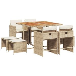 Ensemble de salle à manger de jardin pliable en rotin beige 9 pièces pour l'extérieur, style contemporain 8 places - Product Image 2