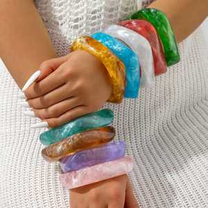B.H CRAFTS – Ensemble de bracelets manchette géométriques en résine certifiés IGI – Rose, Vert, Bleu, Teal, Orange, Violet – Tendance, Unisexe, Mode - Product Image 5