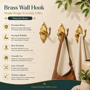 Premium Solid Brass Wall <b>Hook</b> Set Decorative Gold Metal Coat <b>Hook</b> Wall Mounted <b>Towel</b> Key Robe Hat Holder for Entryway Bathroom - Product Image 5