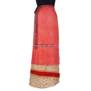 Achetez une jupe longue en soie pour femme, style sari, traditionnelle, à 2 couches, à enrouler, style hippie, longue jupe en soie, couvre-vêtement, vintage, magique, 38 pouces - Product Image 1