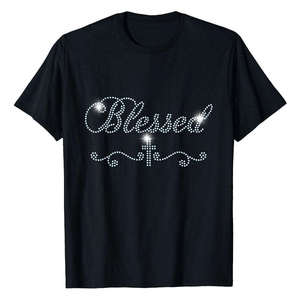 เสื้อยืดผู้หญิงประดับเพชรเทียมลายกางเขนศักดิ์สิทธิ์ แขนสั้น ผ้าคอตตอนผสม สไตล์ลำลอง ขายส่ง - Product Image 6