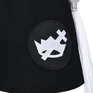 Sombrero Fez de Fieltro Negro con Borla Blanca y Emblema Bordado, Gorra Tradicional Estilo Otomano para Disfraces y Escenario - Product Image 4