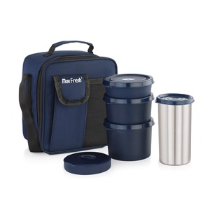 MaxFresh <b>Lunch</b> Box <b>Set</b> 5Pcs Stainless Steel Round Containers With Plastic Lids Portable Leak Proof Bpa Free Blue - Product Image 2