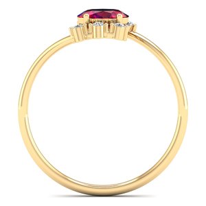 Bague de fiançailles REYES en or jaune 14 carats avec moissanite et rubis taille ovale, bijou précieux pour femme - Product Image 4
