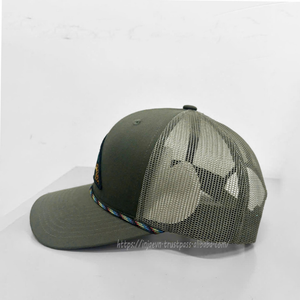 Custom Logo 6 Panel Fishing <b>Cap</b> Mesh Back Structured Decorative Rope Customizable Hunt Hat <b>for</b> <b>Men</b> Snapback Closure Wholesale - Product Image 2
