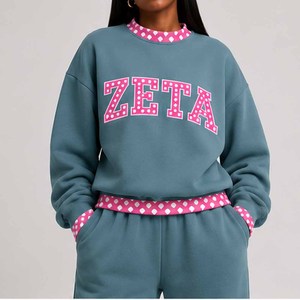 Zeta Custom <b>Mock</b> <b>Neck</b> Crew <b>Neck</b> Cotton Fleece Sweatshirt Women Men Ladies Unisex Gingham Patch Polka Dot Leopard Fashion - Product Image 1