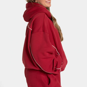 Sweat à capuche confortable en molleton épais 100 % coton, coupe oversize, avec logo personnalisé sur le devant, pour femme, collection printemps - Product Image 5