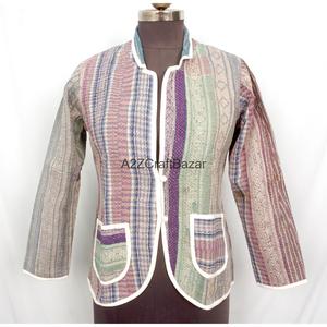 Indian Bohemian <b>Kantha</b> Vintage Breathable Eco-Friendly Knitted Cotton Regular Length Ladies Autumn Winter <b>Jacket</b> - Product Image 1