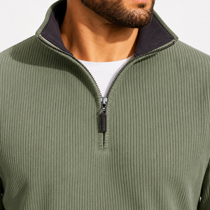 Pull en maille vert olive pour homme, col montant, coupe classique, couleur unie, décontracté, pour l'automne - Product Image 3