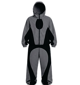Ensemble de survêtement unisexe à capuche, couleur unie, coupe-vent durable, 100 % polyester, vêtements d'hiver décontractés de haute qualité, coupe régulière, fermeture éclair - Product Image 1