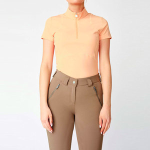 Haut de sport équestre pour femme, à manches longues, couleur unie, séchage rapide, en spandex, tricoté, extensible, coupe longue, avec fourrure - Product Image 1