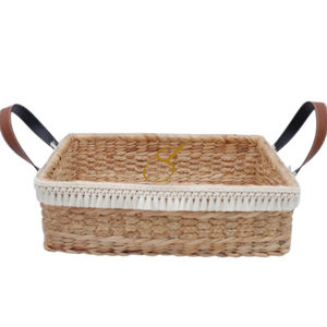 Cesta de Jacinto de Agua Hecha a Mano con Asas de Cuero - Product Image 2