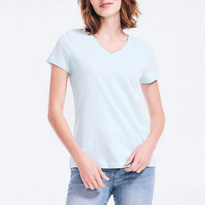 Women's V Neck Tee Custom Private Label Bulk Order Cotton T Shirt Supplier Summer Short Sleeve Women's T-shirts Yoga <b>Top</b> - Product Image 3