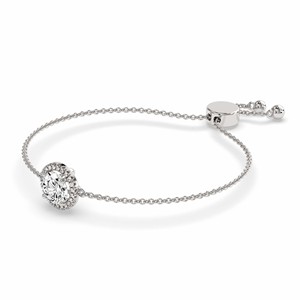 สร้อยข้อมือโซ่สุดเก๋ ผลิตจากทอง 14k (3/4 กะรัต) ทูวี. เพชรทรงกลมเจียระไนแบบ Halo Isabella เพชรเลี้ยงในห้องปฏิบัติการสีทองอร่าม สำหรับเครื่องประดับผู้หญิง - Product Image 2