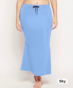 Jupe droite décontractée pour femme, taille élastique, couleur unie, avec cordon de serrage, longueur cheville, en coton tricoté et élasthanne, bleu ciel - Product Image 1