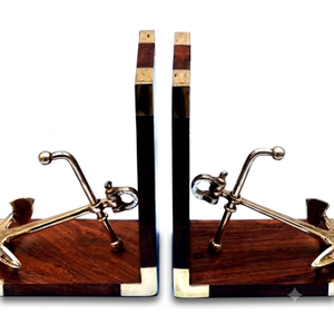 Sujetalibros de Madera Vintage con Detalles de Cabeza de Caballo en Latón, Organizador de Libros Resistente para Oficina, Hogar, Biblioteca y Escritorio - Product Image 1