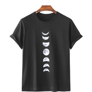 Camiseta de Hombre con Estampado de Fase Lunar Negra, Manga Corta, Cuello Redondo, Tejida, Estilo Casual Urbano, Logotipo Personalizado - Product Image 1