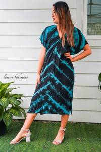 Nuevo diseño de moda Tie Dye Maxi vestido multicolor patrón sólido estilo lindo manga Lino cintura Natural vacaciones orden modelo - Product Image 2
