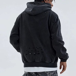 Sudadera con capucha personalizada de algodón tejido lavado, con efecto desgastado, corte oversize y holgado con hombros caídos, bordado y diseño de bolsillo frontal con logo. - Product Image 3