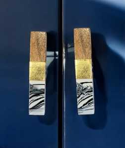 Modern Rectangle Wood Cabinet Handle Resin Gold Inlay Luxury Pattern Kitchen Furniture Knobs Natural Crafts Belladec BI-WT402 - Product Image 2