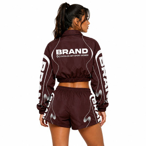 Custom Women's Cropped Windbreaker Shorts Set Lightweight Nylon Zip <b>Jackets</b> Private Label Fashion Windbreaker Hoodies Tracksuits - Product Image 2
