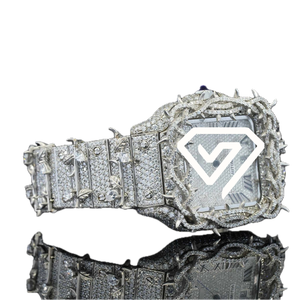 Montre de luxe pour homme avec lunette à clous, moissanite, cadran à chiffres romains, mouvement automatique mécanique, finition or blanc - Product Image 2