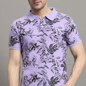 เสื้อโปโลแขนสั้นผู้ชายลายดอกไม้สีม่วง ผ้าถัก สไตล์ลำลอง ระบายอากาศได้ดี MOQ ต่ำ - Product Image 6