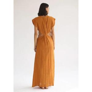 Vestido Maxi de Verano para Mujer, Color Naranja, Cuello en V Profundo, Corte Entallado, Estilo Playero, 100% Algodón Ecológico, Estampado Floral - Product Image 5