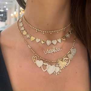 Diamond Heart <b>Statement</b> <b>Necklace</b> 14K 18K Solid Gold Pave Round Baguette Cut Lab Grown Diamond Luxury Bridal Wedding Fine Jewelry - Product Image 6