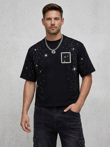 Luxury Y2K Latest Design Top Quality Men's shirts 100% Cotton Men Rhinestone Custom Design <b>T</b>-Shirts Men Heavyweight Breathable - Product Image 5